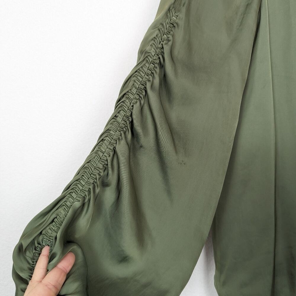 Zadig & Voltaire Green Twenty Ruched Sleeve Satin Blouse Size XS - Picture 4 of 7